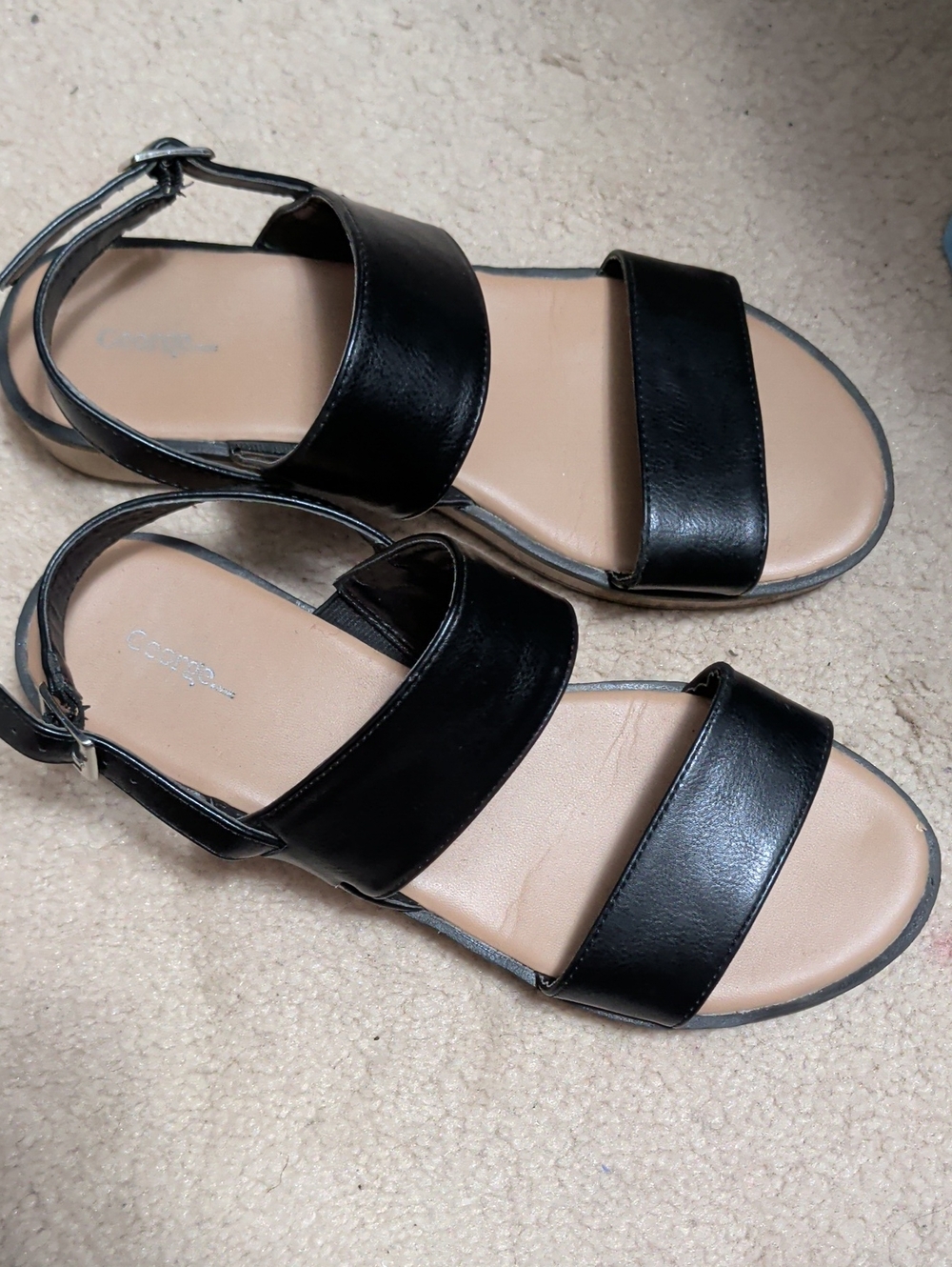 Women’s Black Leather Two-Strap Ankle Sandals
